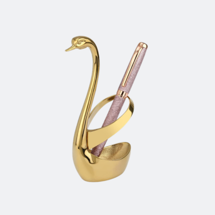 Aestyn Aurella Swan Luxe Pen Stand Set – Premium Golden Swan Pen Holder with Luxury Textured Pen