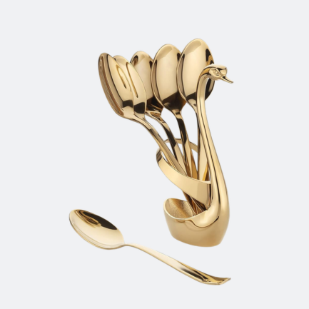 Swan Spoon Set with Stand | Aestyn Royal | Aestyn Royal Swan Gold Spoon Set with Stand (Set of 6)